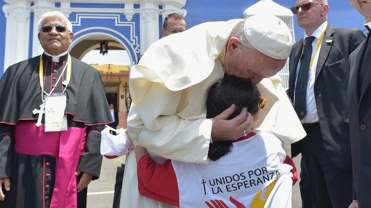 Le Saint-Père lors de son arrivée à Trujillo au Pérou le 20 janvier 2018.   (Vatican Media)
